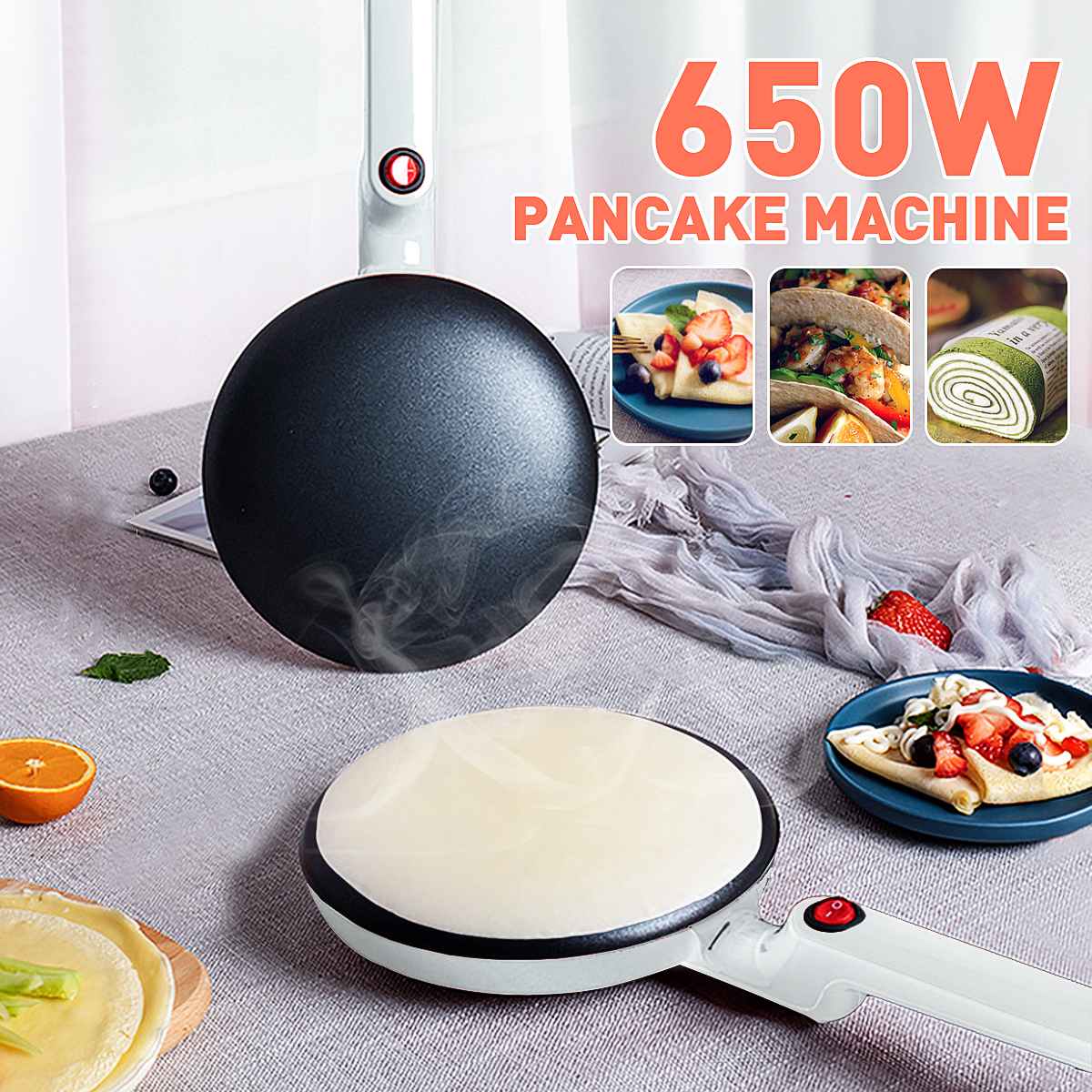 Electric Crepe Maker Pancake Machine Non-Stick Griddle Baking Frying Griddle Portable Kitchen Baking Cooking Tools 650W 220V