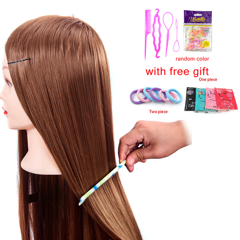 80cm Female Mannequin Head with Synthetic Hair For Practice Hair Braiding Hairstyles Dolls Hairdressing Styling Training Head: Beige