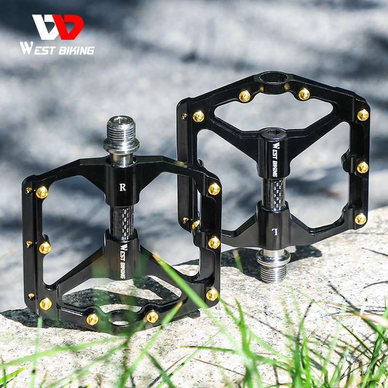 WEST BIKING-Pedal de fibra de carbono para bicicleta de carretera, 3 rodamientos, aleación de aluminio, antideslizante, accesorios para bicicleta de montaña