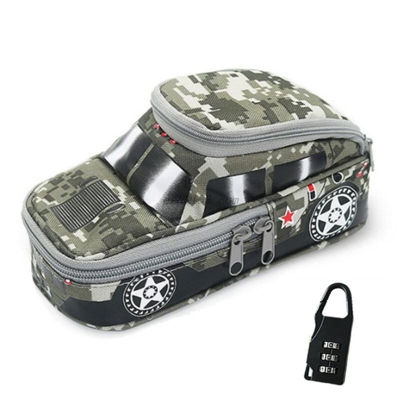 Vehicle Pen Pouch Bag With Combination Lock Pencil Case Double Zipper For Boys Canvas School Pencil Box Storage: AGY