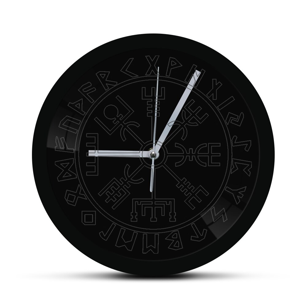 Vegvisir Compass Vikings Symbol Runes LED Neon Wall Clock Viking Scandinavian Modern Wall Clock with LED Backlight Glow in Dark