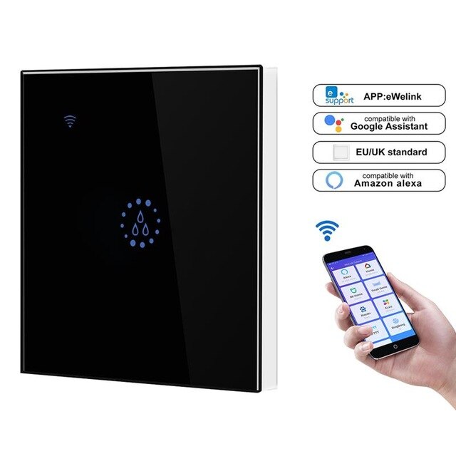 Smart Wifi Water Heater Boiler Switch 20A 3000W Glass Panel High-Power Timmer Mobile APP Voice Control with Alexa Google Home: EU Black