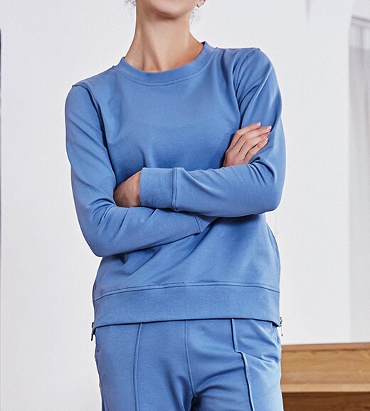 Nwt træning fitness yoga tyk skjorte lynlås side lange toppe kvinder lang skjorte slim fit gym sport langærmede skjorter: Blå / M