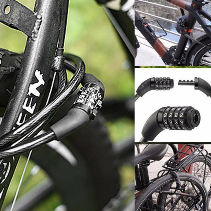 Anti-Diefstal Fietsslot 4 Cijferige Code Combinatie Rvs Kabel Fiets Security Lock Apparatuur Mtb Fietsslot