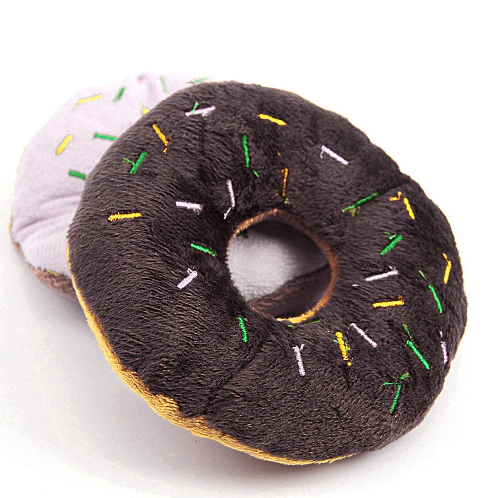 Donut Pet Toy Cartoon Squeaker Quack Sound Dogs Cats Chew Bite Cute Plush Play Puppy Playing Training Funny Chewing