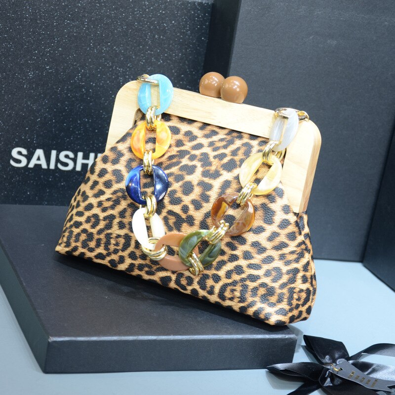 Handtasche Neue Netzwerk verrotten Koreanische Ausführung von der Westlichen Stil Leopard Holz Clip Bote Tasche frauen handtasche