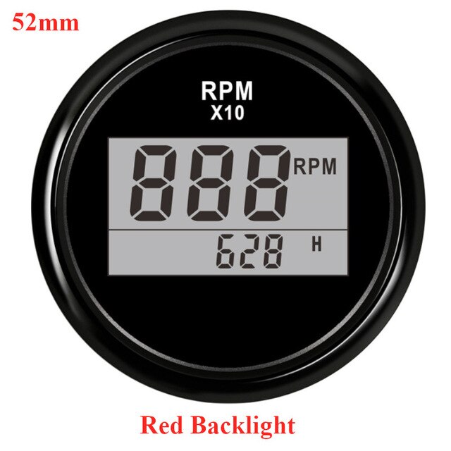 85mm REV Counter Car Boat tachometer + sensor Car Truck Tacho Marine RPM Meter with LCD Hourmeter 4000 RPM Red Backlight 12V/24V: Black 52mm