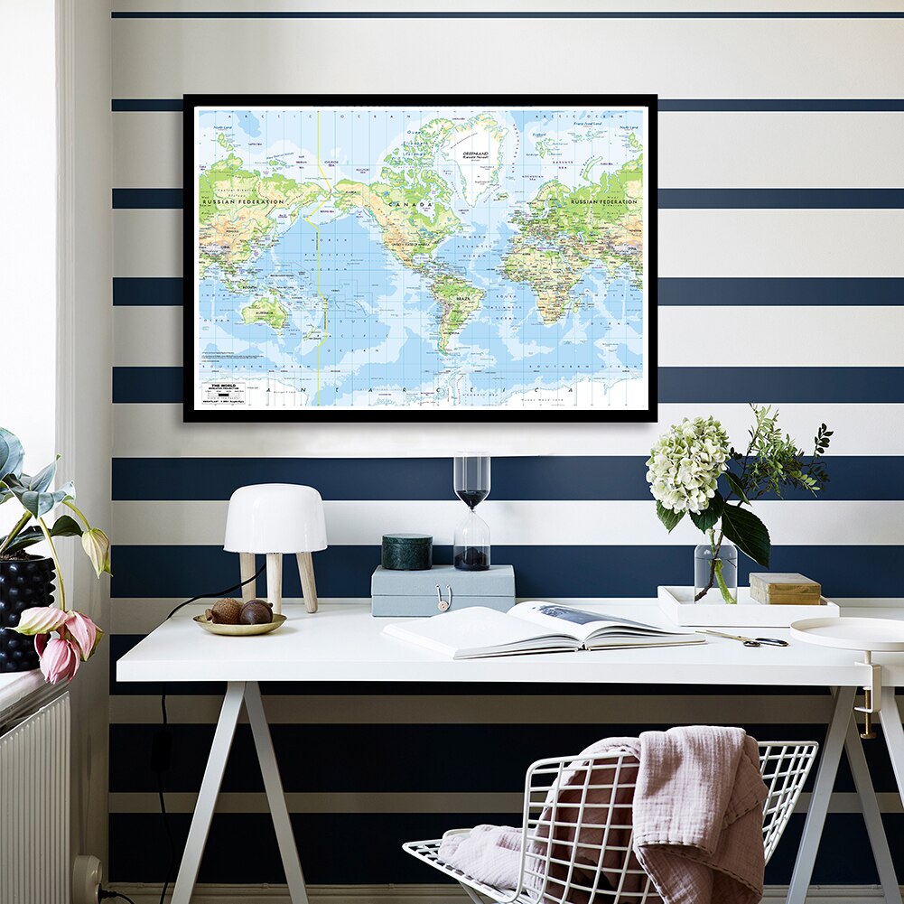 The World Mercator Projection 2001 Edition HD World Canvas Map 60x90cm Home Office Wall Decor Spray Painting