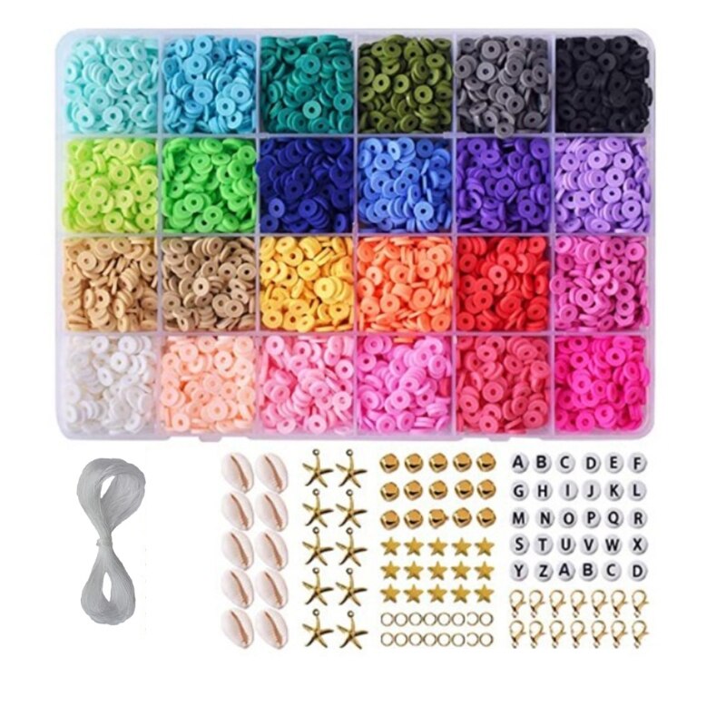 Cuentas sueltas de arcilla polimérica, 24 colores, accesorios de ropa para manualidades hechas a mano, collar de joyería, 5400 Uds.: A