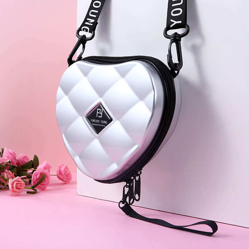 Luxury HandBags Heart Shaped PVC Mini Shoulder Bag for Woman Personality Small Box Women Purses: Silver