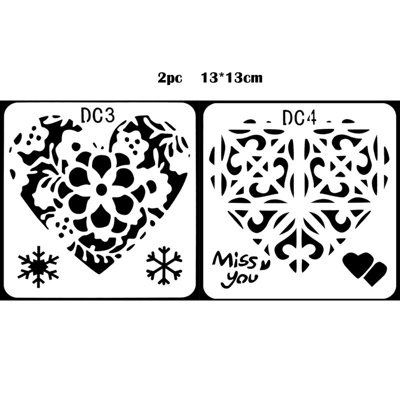 2pc DIY Love Heart Stencil For Wall Painting Scrapbooking Stamping Stencil Bullet Journ Embossing Paper Card Flower Template