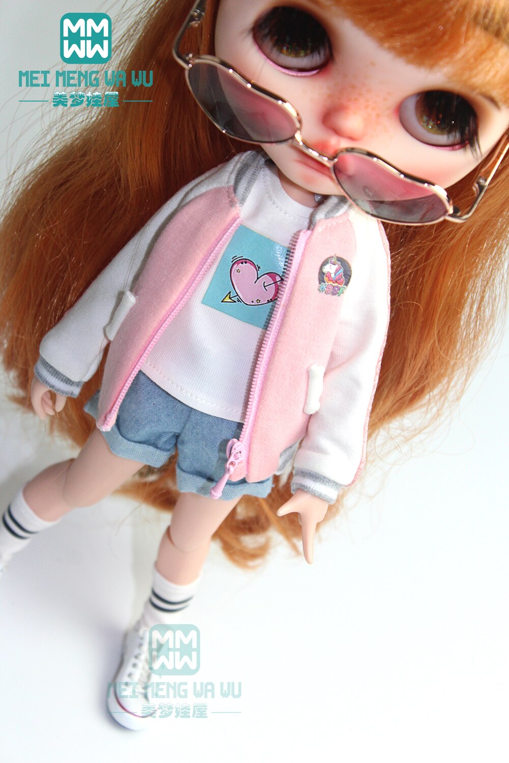 1pcs Blyth Doll Clothes pink jacket, vest, hole jeans for Blyth , Azone 1/6 doll accessories