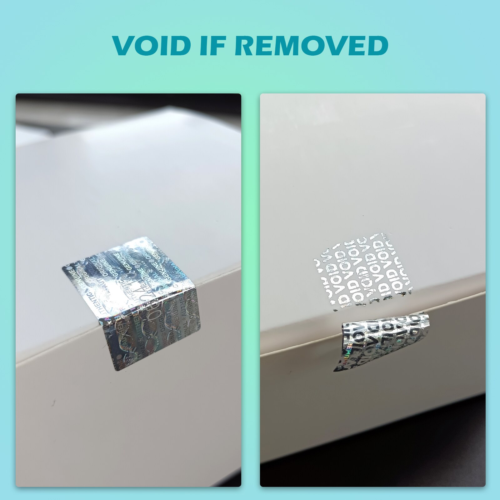 2x3cm Silver High Security Tamper Evident Stickers Authentic Warranty Void Seal Hologram Label with Unique Number Adhesive label