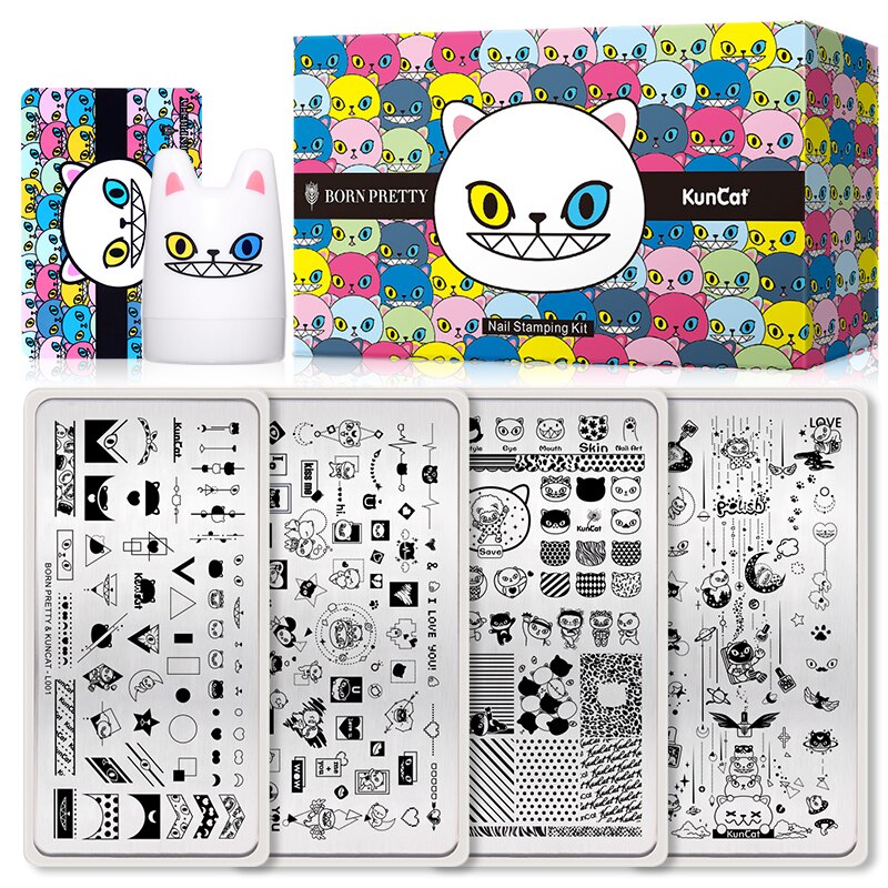 BORN PRETTY & KUNCAT-Conjunto de estampado conjunto, estampado conjunto, estampado de placas, rascador, plantilla de estampado, Kit de herramientas para manicura, DIY