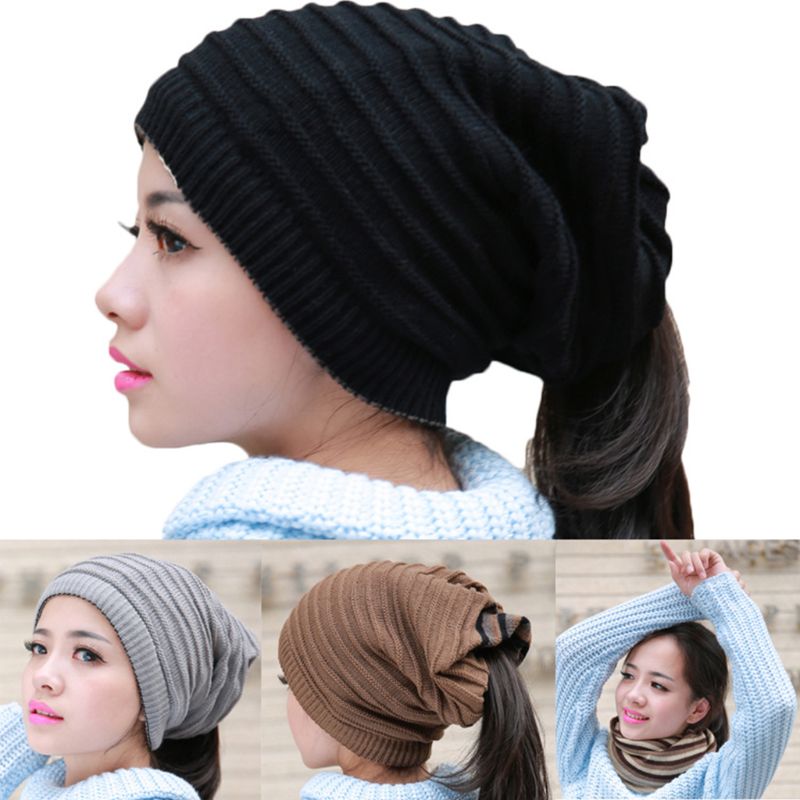Vinter unisex strikket lue trend Dobbel-bruk skjerf herre kvinner sikring lokk