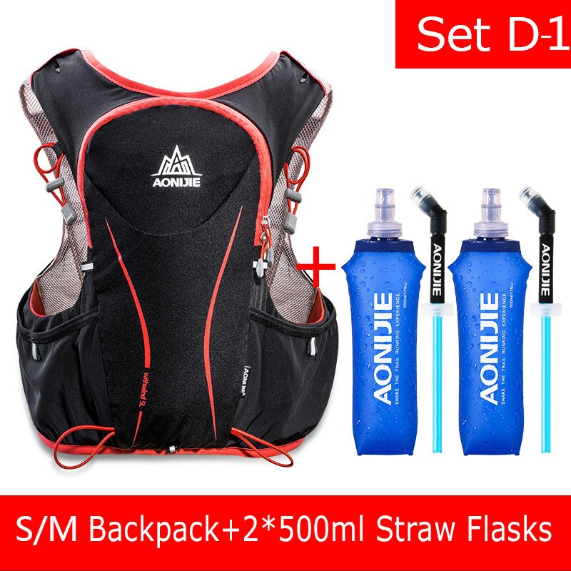 AONIJIE E906 Hydration Pack Backpack Rucksack Bag Vest Harness Water Bladder Hiking Camping Running Marathon Race Sports 5L: E906 Set D-1