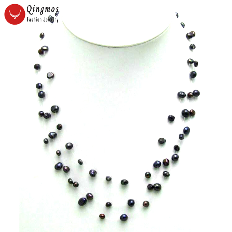 Qingmos Pearl Necklace for Women - 6-7mm Round Freshwater Pearls - 8 to 20 Strands - 18-20 Inch Length: Black 3 strands