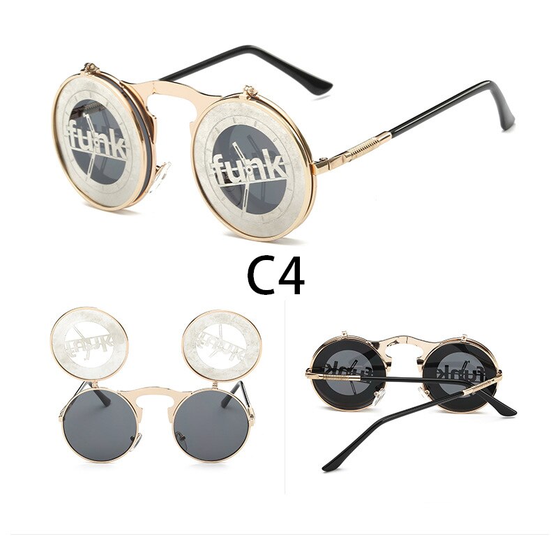 Steampunk Round Flip Up Sunglasses Unisex Retro 90s Rave Party Selfie Accessory 226-238: C4
