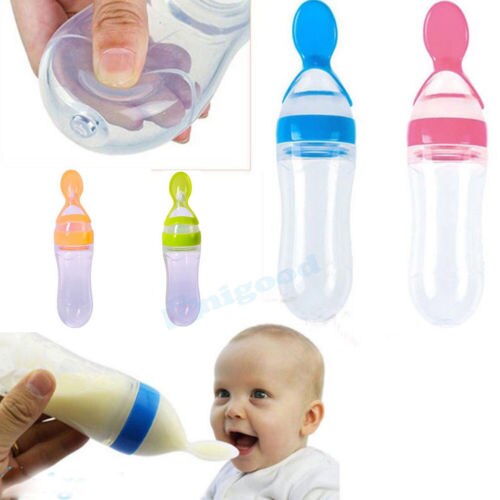 Silikon quetschen Baby Fütterung Flasche w/Löffel Entwöhnung Lebensmittel Getreide Kleinkind 90ml
