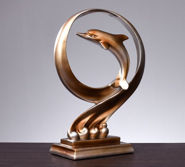 Resin Dolphin Crafts Animal Statues Home Office Restaurant TV Table Decorations European American Style: C 21x30cm