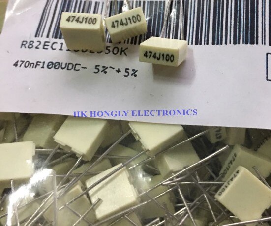50PCS R82 100V .1J100 .12J100 .15J100 .18J100 .22J100 .47J100 .33K100 474J100 0.1UF 0.12UF 0.15UF 0.18UF 0.22UF P=5mm Capacitor: 474J100 0.4UF