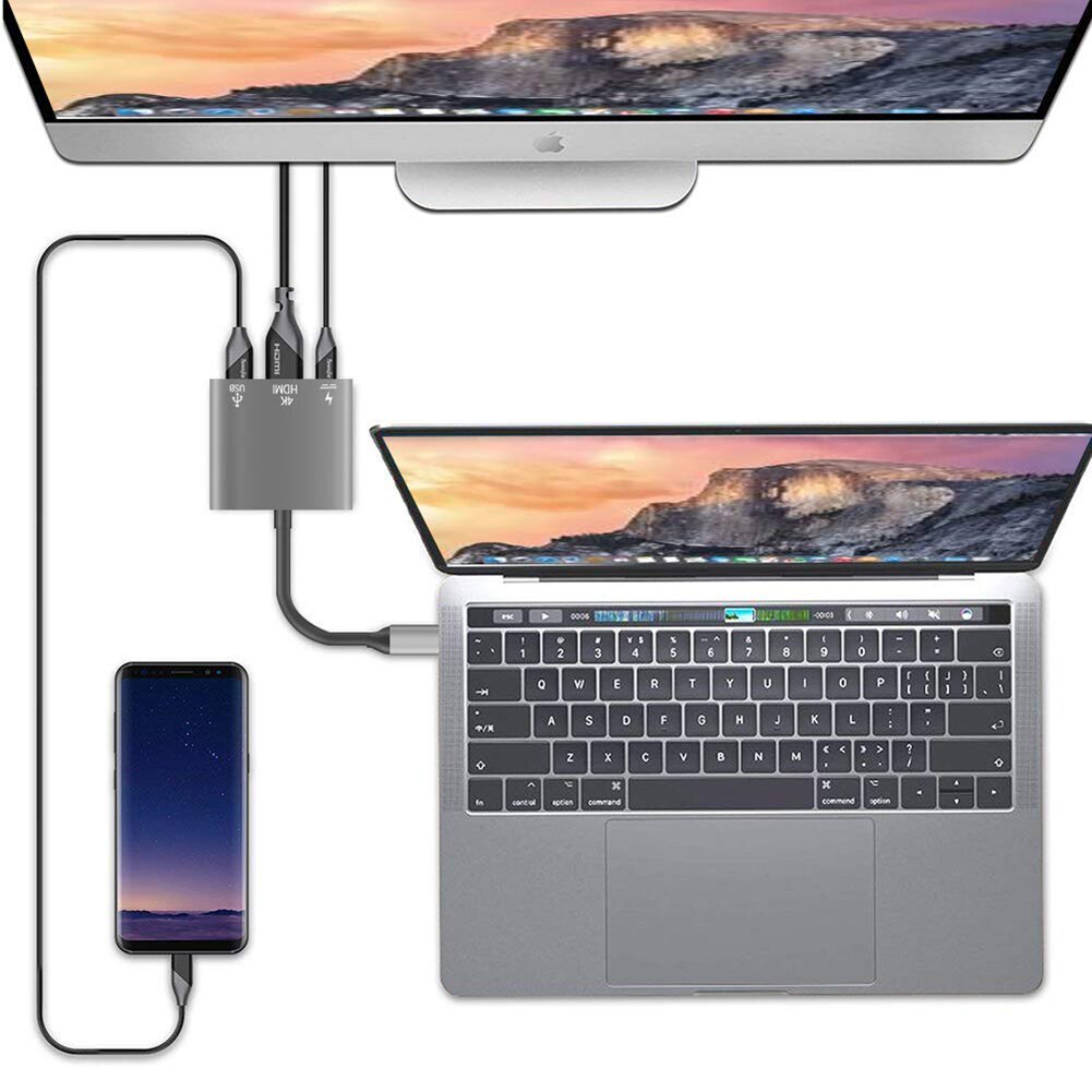 Adaptador HDMI 4K USB 3,0 tipo-c PD cargador portátil 3 en 1 USB 3,1 Adaptador convertidor HUB para ordenador Soporte para PC carga rápida PD
