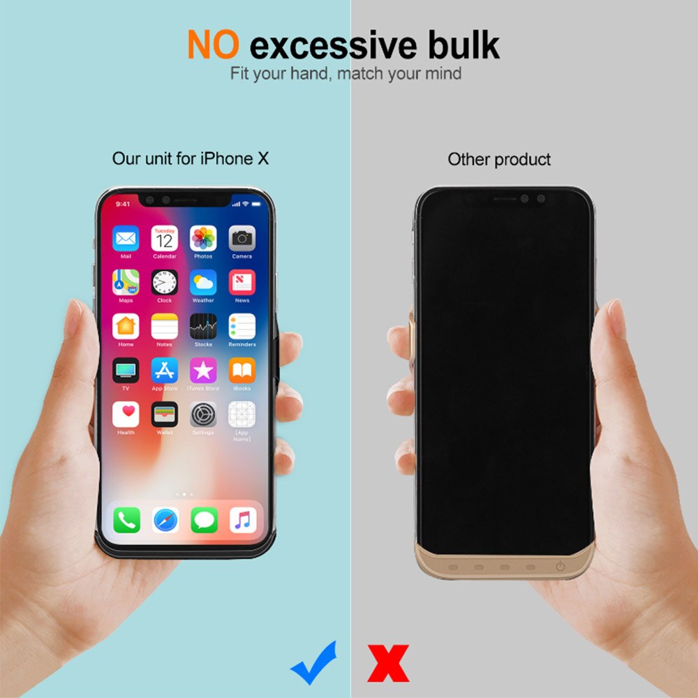 Araceli for iphone x batterideksel 10000 mah smart laderdeksel telefonstativ for iphone x batterideksel