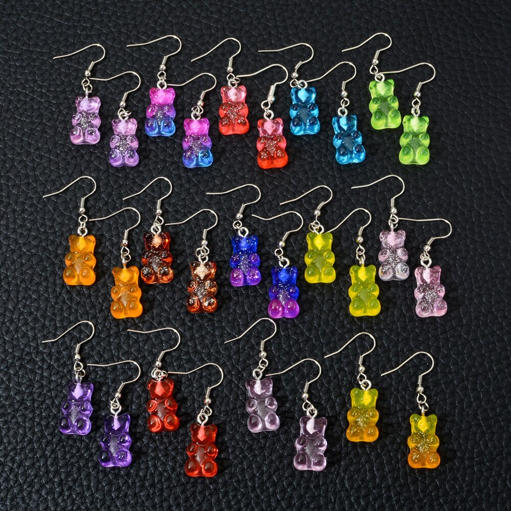 1 paar Karikatur Nette Bären Ohrringe Bunte Kristall Gummibärchen Haken Tropfen Ohrring Süssigkeit Farbe Weihnachten Schmuck