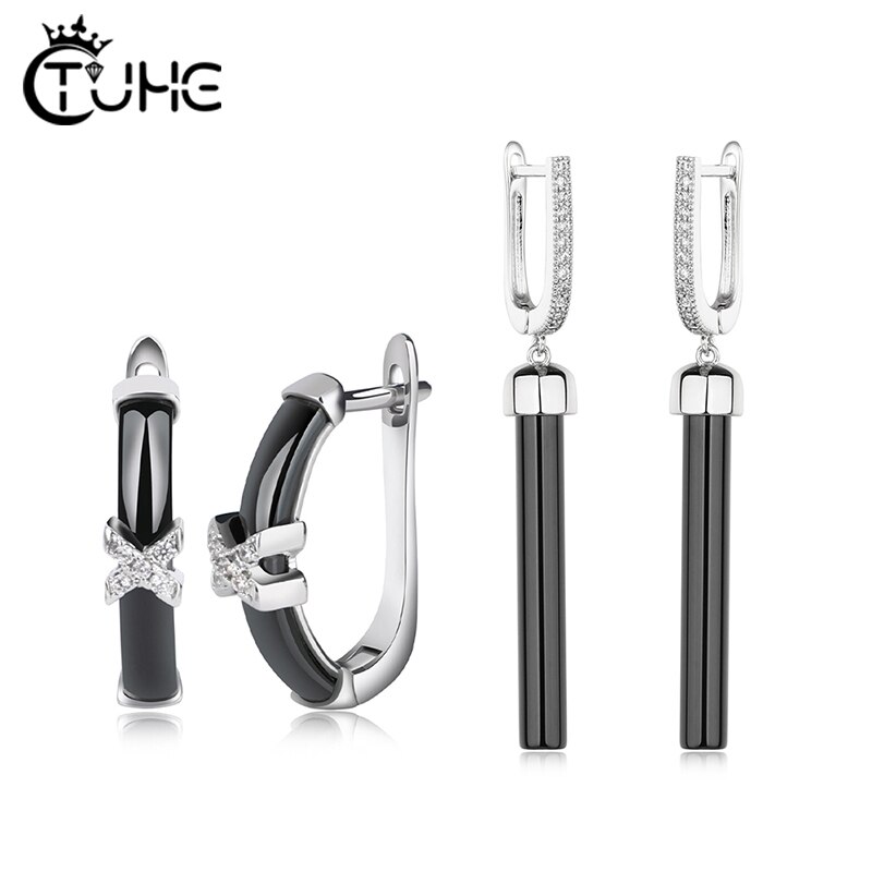 Klassische Schwarz Keramik Ohrringe 2 teile/satz Für Frauen Schmuck X Kreuz Kristall Nie Verblassen Keramik Material oben