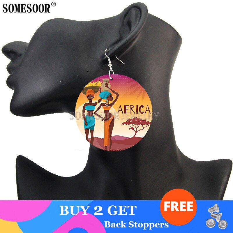 SOMESOOR-pendientes colgantes redondos para mujer, pinturas de maquillaje Facial coloridas, Ethos africanos, Impresión de doble cara,: Both Sides Print 6