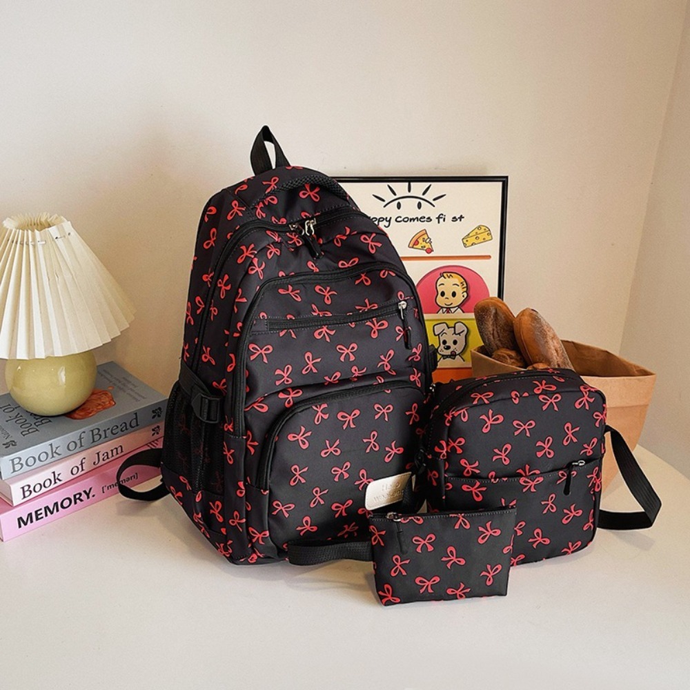3 stuks/set rugzakken met grote capaciteit, strikprint, nylon schooltas, verstelbare schouderbanden, studentenrugzak: Hemelsblauw