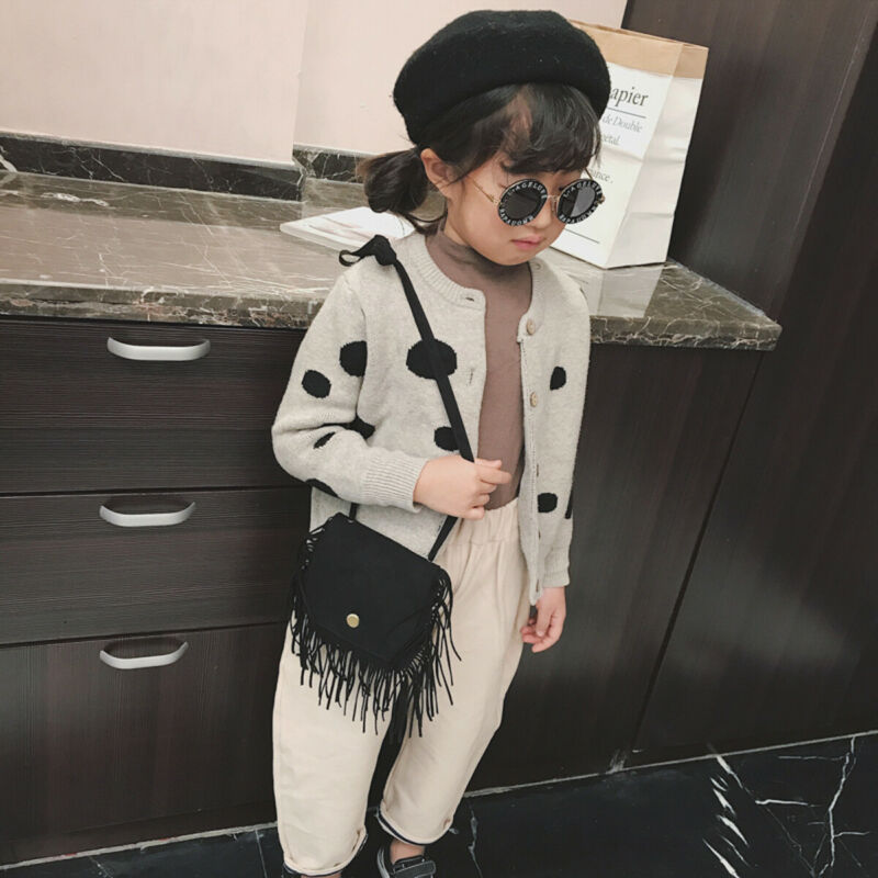 Toddler Baby Kids Girls Leopard Tassel PU Mini Shoulder Bag Children Infant Crossbody Small Coin Purse Leather Cute Bags