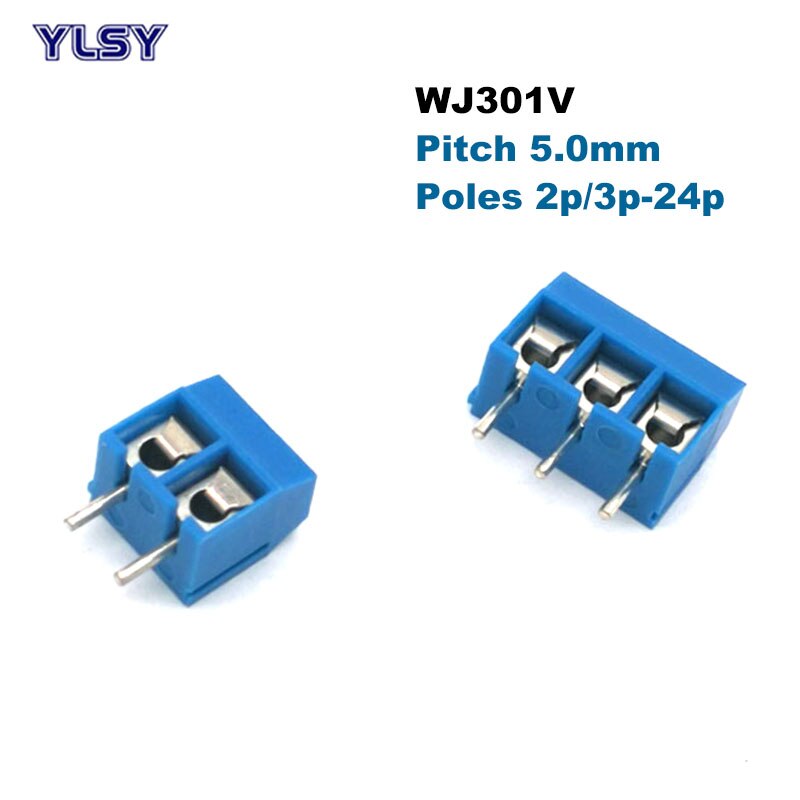 5Pcs Pitch 5.0mm PCB Screw Terminal Block Wire Connector Straight Right Angle Pin 2/3P Morsettiera Cable 1.5/2.5mm2 10-20A: WJ301V / 3P