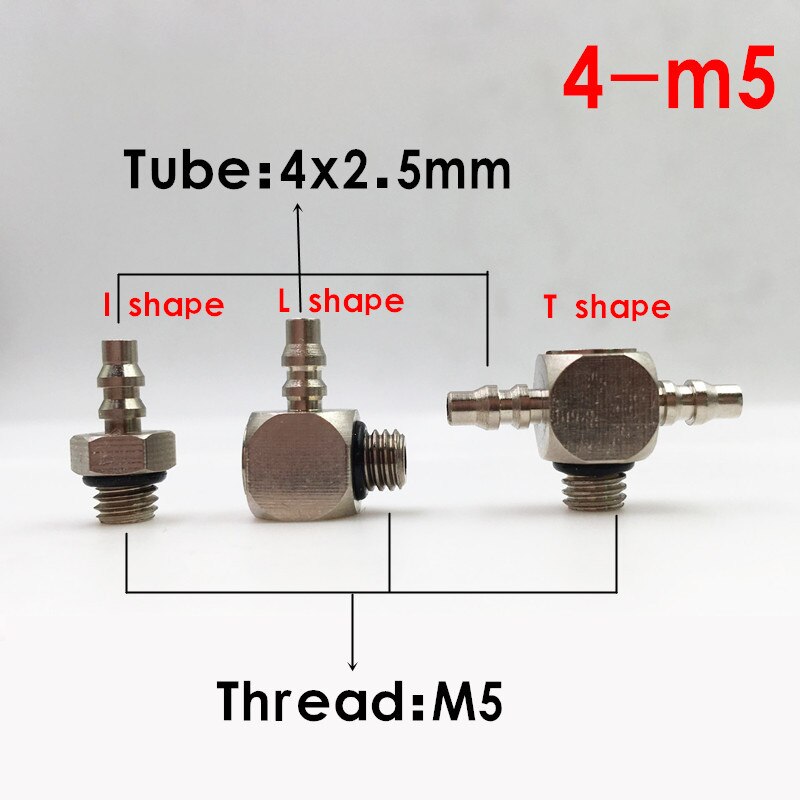 Mini Pneumatic fitting Male Thread M3 M5 M6 - Air Tube 3mm 4mm 6mm Straight Pneumatic Pipe Elbow mini Barb Connector T shape: 4-m5 / I shape (10pcs)