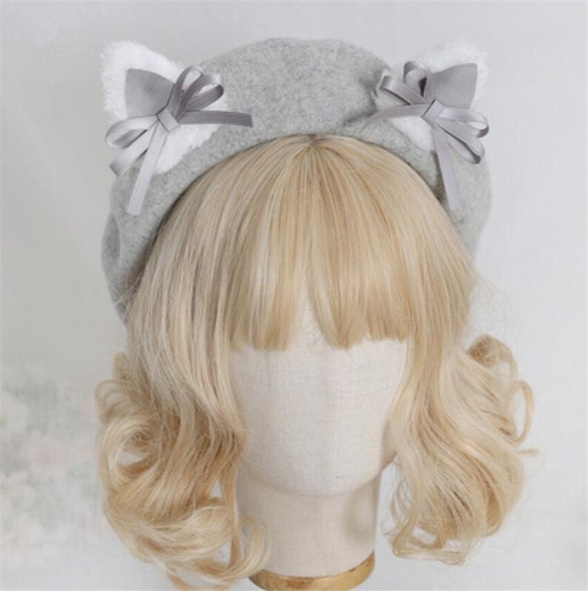Kawaii Vrouwen Hoed Baret Wol Leuke Kat Oren Hoed Winter Warm Cap Lolita Hoofd Slijtage D1046: color 13