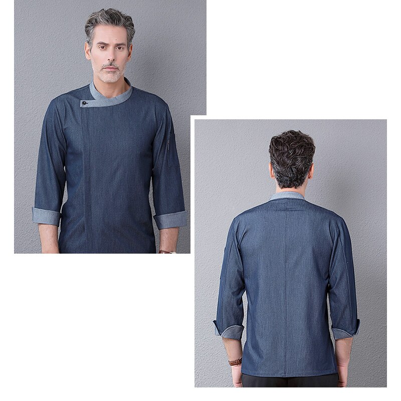 WELIVENICE Chef Uniformen Mannen Vrouwen Restaurant Hotel BBQ Eten Diensten Koken Kleding Wit Grijs Blauw