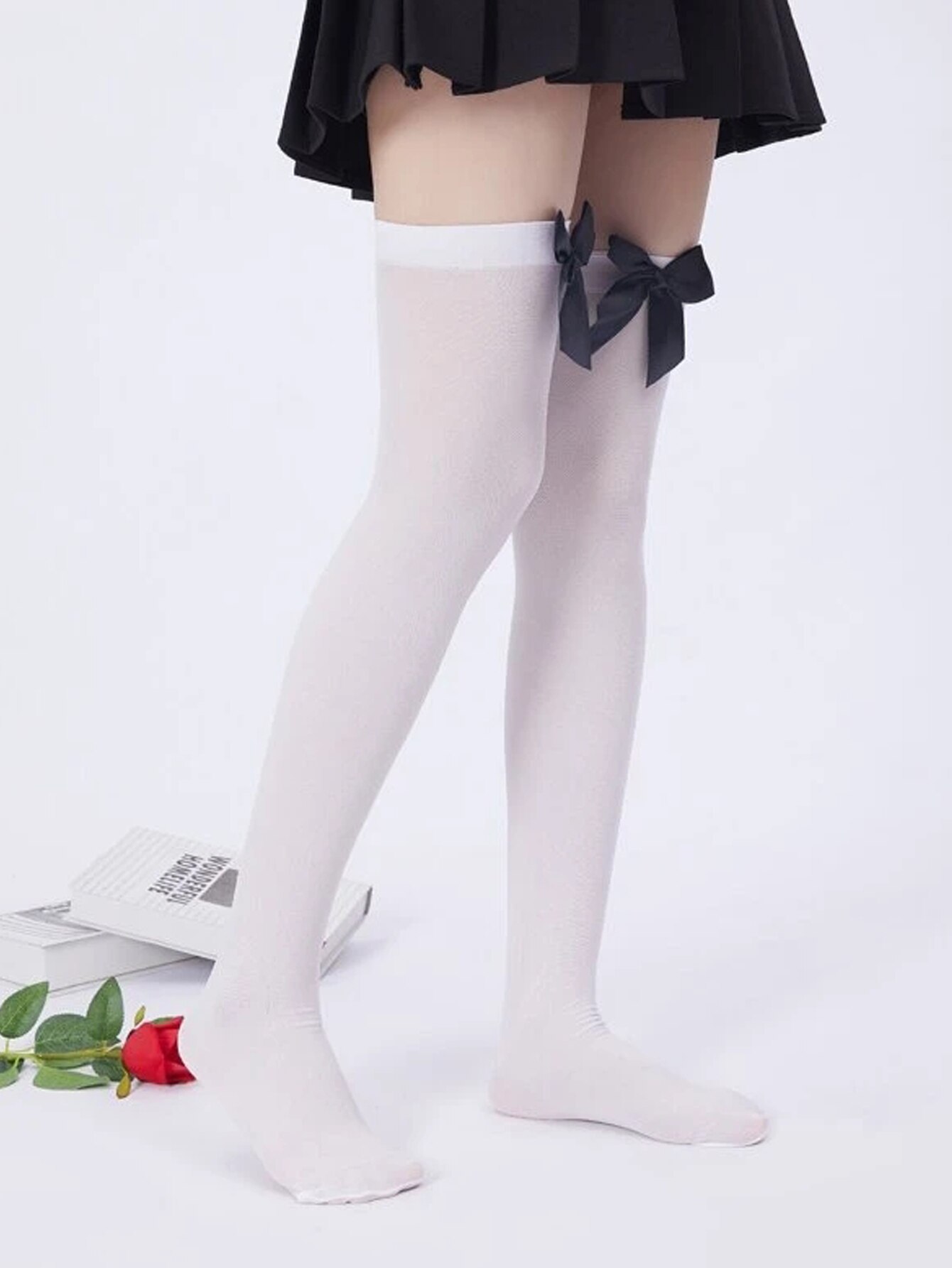Medias por encima de la rodilla con lazo sexi, blancas: Default Title