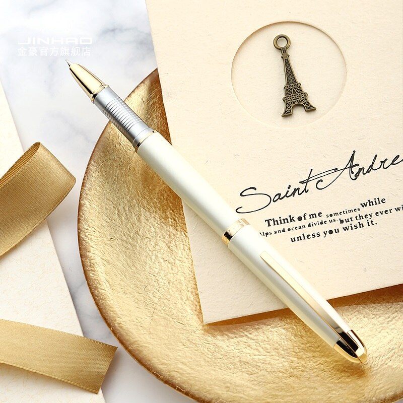 JINHAO 606 Financial Tip Fountain Pen 0.38mm Shine Platinum Steel School Office Business Writing Ink Pens Stationery: White