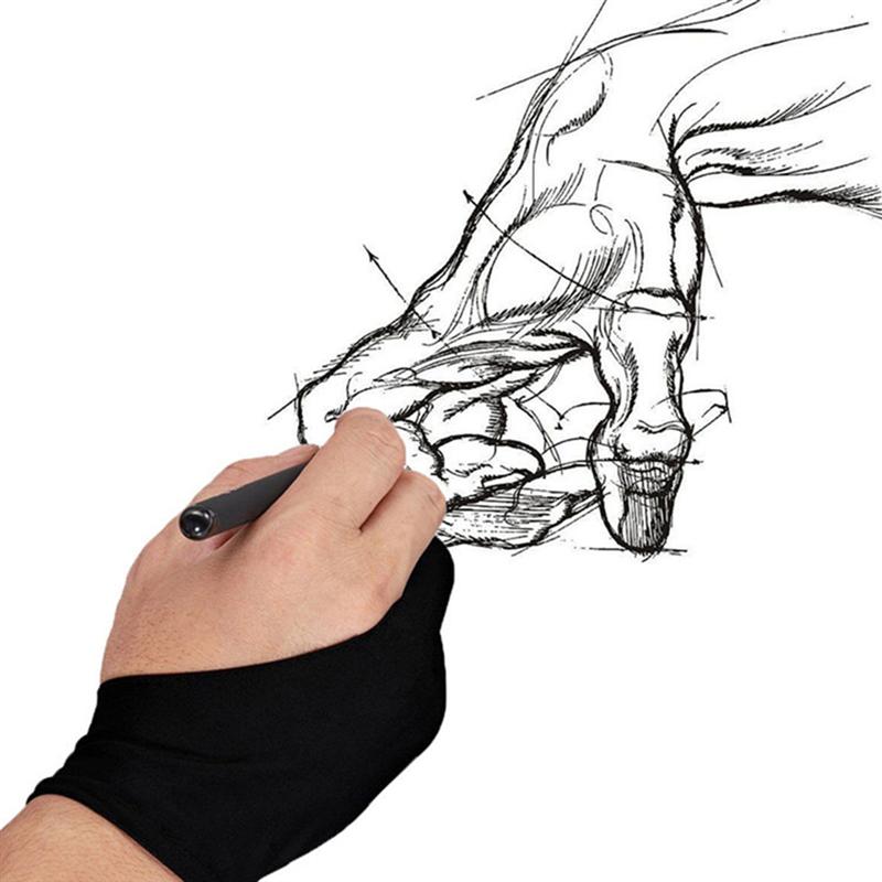 2 Stuks Twee Vinger Tekening Handschoen Artist's Zweet-Slip Praktische Handschoen Premium Anti-Fouling Schets Schilderen Handschoen Tekening tablet