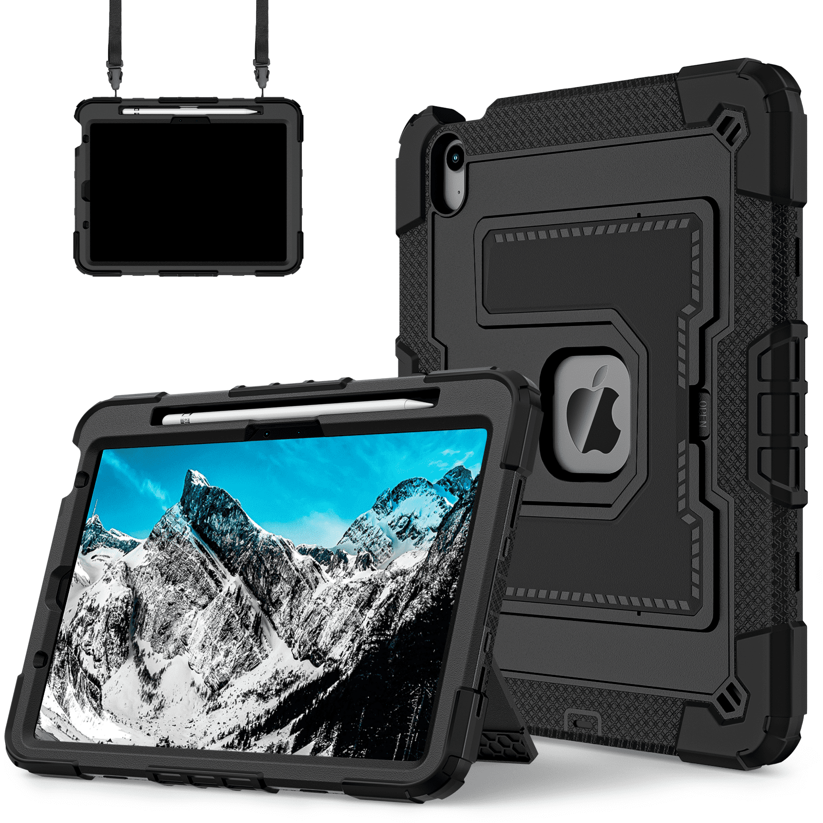 Tabletcover til ipad air 4 5 6th , roterende håndtag, stativ med pennebakke, stødsikkert, robust cover, sikker, giftfri, blød silikone