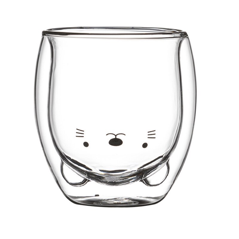 3D 2 niveaux belle Panda ours innovant bière verres résistant à la chaleur Double paroi tasse à café matin lait verre de noël: Cat