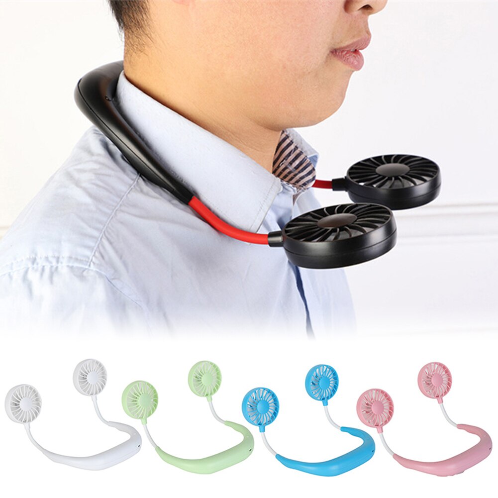 Sportowy przenośny akumulator USB robić zawieszania na szyję podwójny mini wentylator z pałąkiem na kark