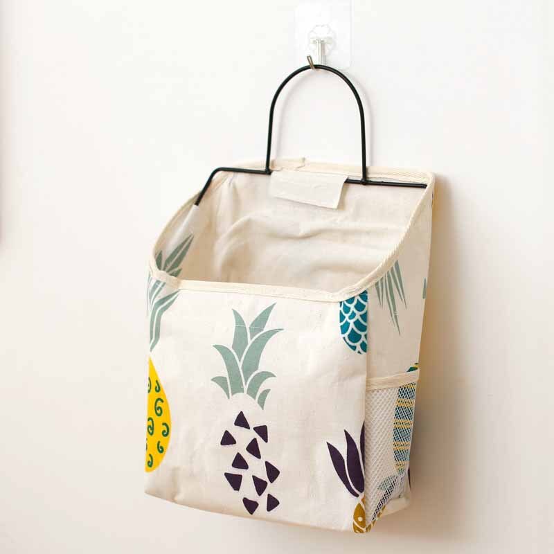 ONEUP Wall Hanging Storage Bags Cotton Linen Door Waterproof Bedroom Wall Hanging Home Office Books Sundries Organizer Bag: Pineapple