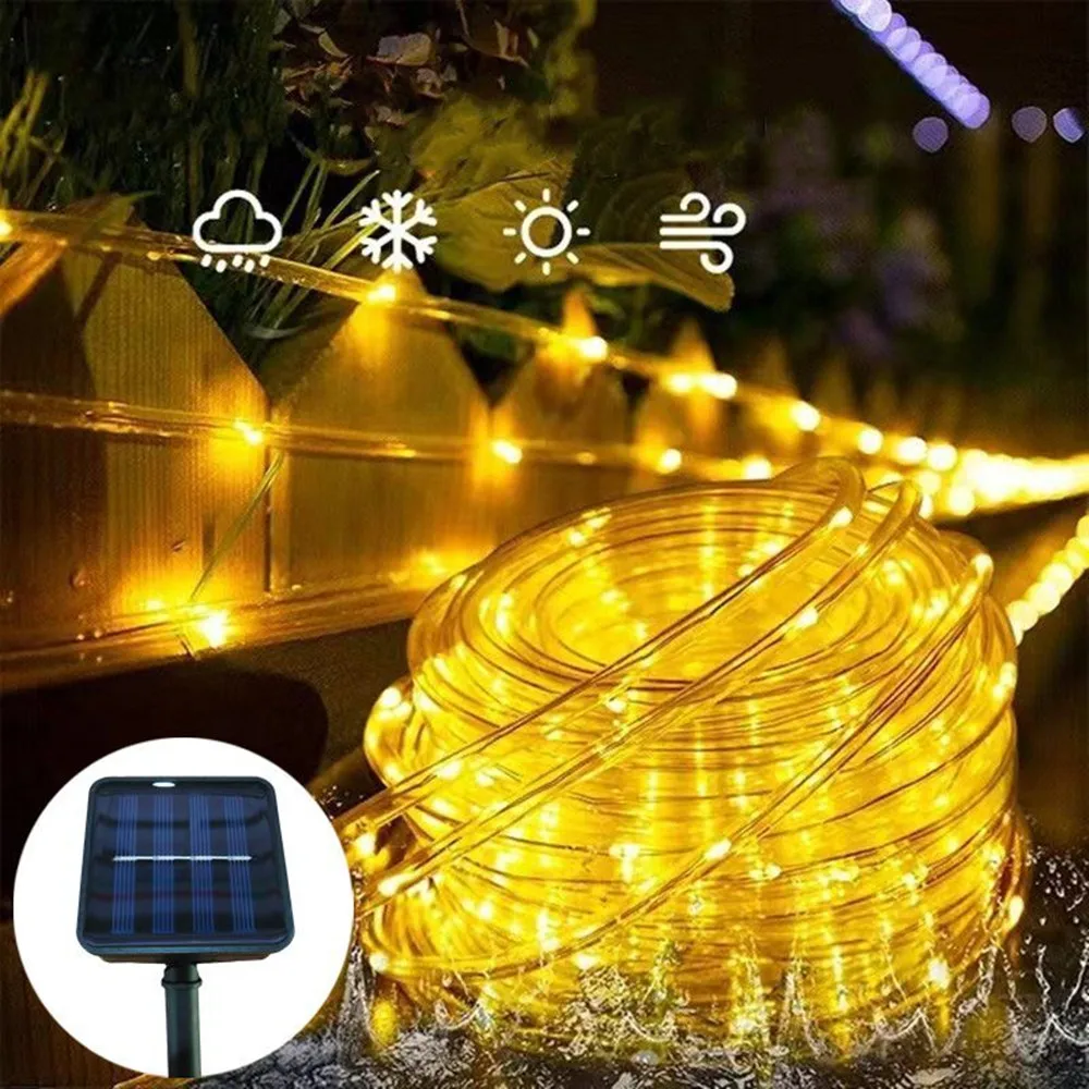 Solar Rope Lights Outdoor LED PVC Tube Fairy String Light Garden Wedding Birthday Decorations Garden Camping Decor