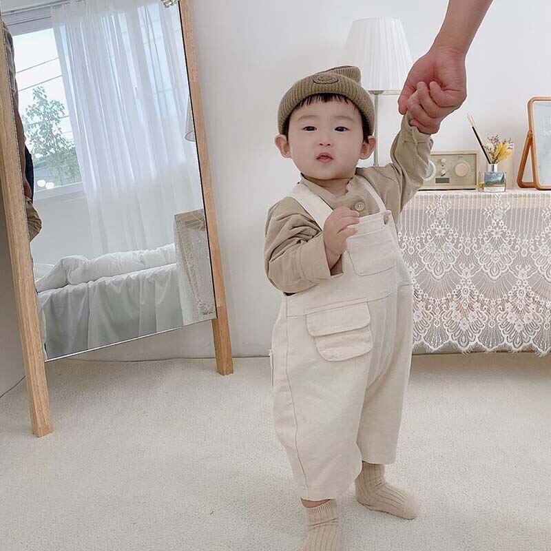 Baby Boy Overalls Solid Color Autumn Cotton Girls Jumpsuit Casual Loose Overalls Infant Kids Jumpsuit Pants: 12M