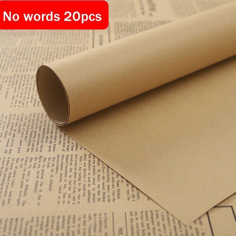 Papel de envoltorio de flores, Material de papel Kraft Retro de periódico inglés, ramo Floral, flor de embalaje: No word 20pcs
