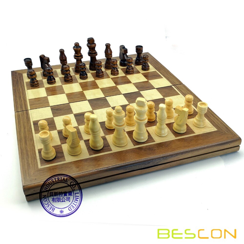 Bescon 10-Inch Klassieke Opvouwbare Houten Schaakspel Voor Kinderen En Volwassenen, vouwen Schaakbord-Opslag Voor Schaakstukken