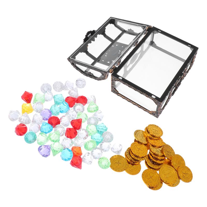 1 Set Pirate Treasure Chest with Gemstones Acrylic Diamond Gems Treasure Box