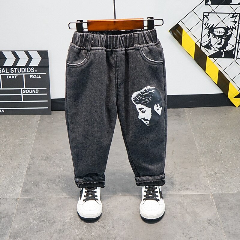 Happy Cherry jongens baggy jeans voor kinderen, elastische taille, loose fit jeans, wijde benen, denimbroek met zakken, 120