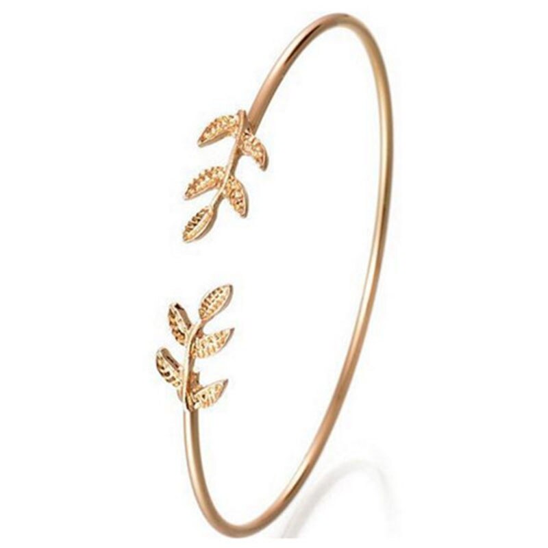 Leaf Bangle, Vintage Open Adjustable Feather Charm Bracelets For Women, Sweet Jewelry,